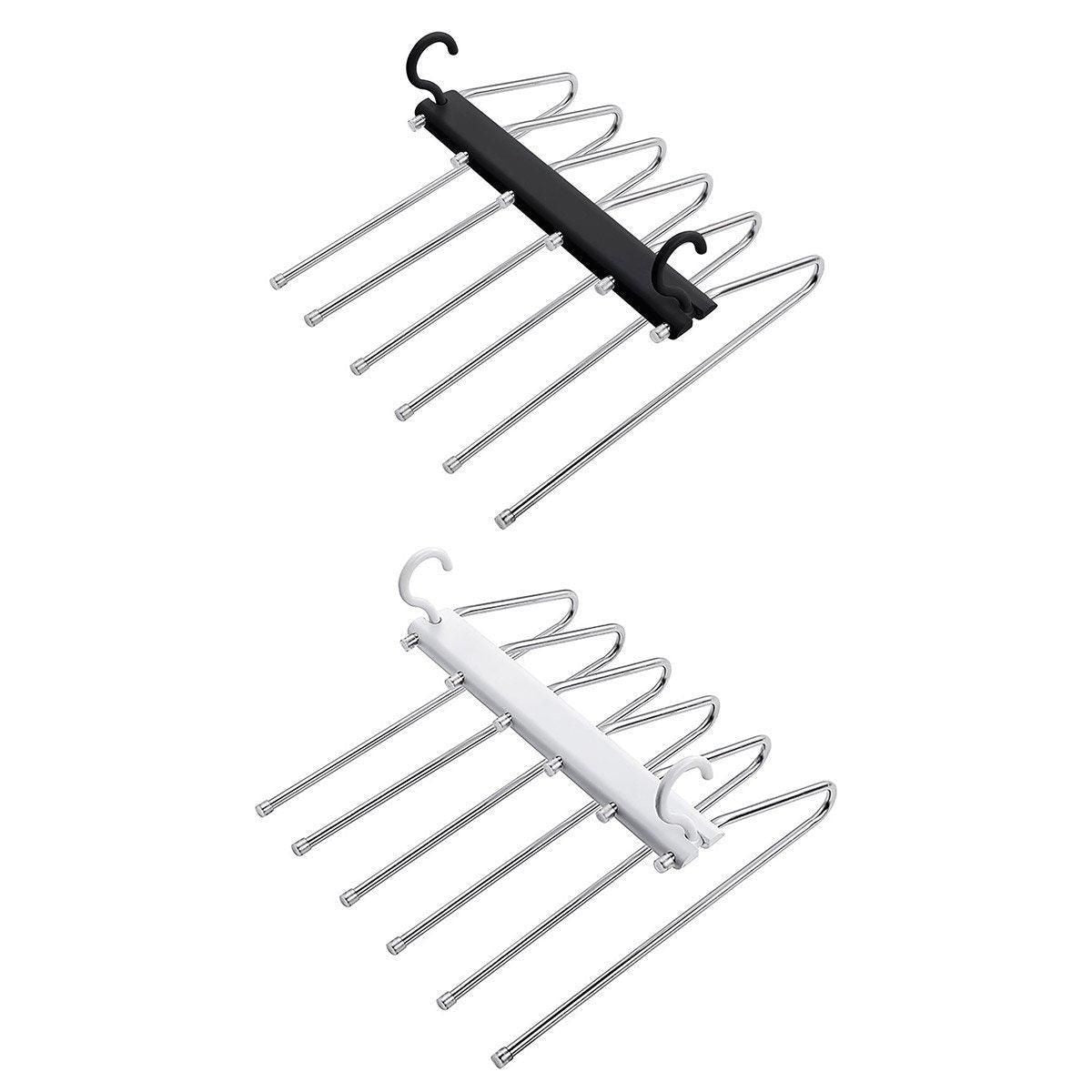 Stainless Steel Multi-Layer Pants Rack Folding Telescopic Anti-Slip Clothes Rack - Black