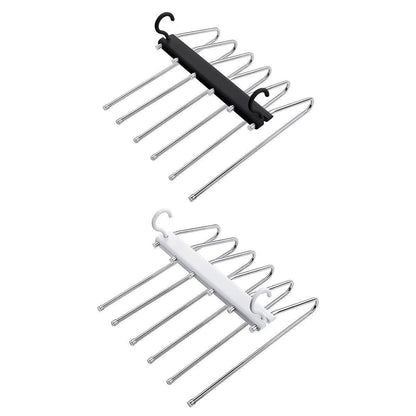 Stainless Steel Multi-Layer Pants Rack Folding Telescopic Anti-Slip Clothes Rack - Black