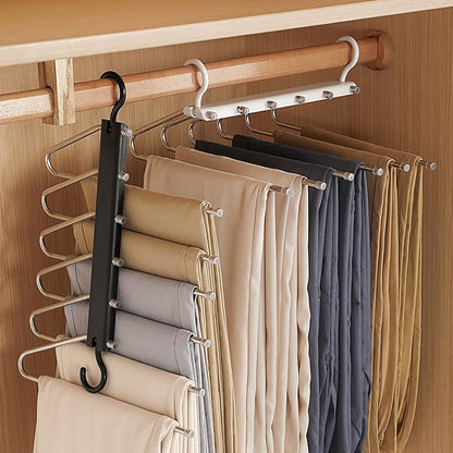 Stainless Steel Multi-Layer Pants Rack Folding Telescopic Anti-Slip Clothes Rack - Black