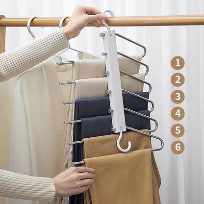 Stainless Steel Multi-Layer Pants Rack Folding Telescopic Anti-Slip Clothes Rack - Black