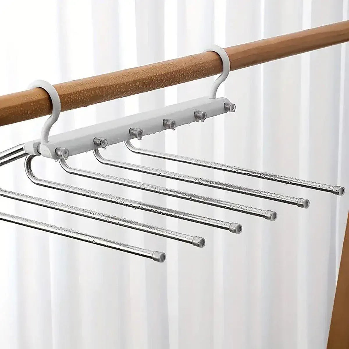 Stainless Steel Multi-Layer Pants Rack Folding Telescopic Anti-Slip Clothes Rack - Black