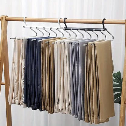 Stainless Steel Multi-Layer Pants Rack Folding Telescopic Anti-Slip Clothes Rack - Black