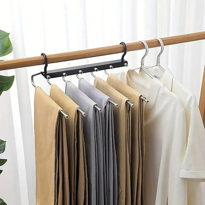 Stainless Steel Multi-Layer Pants Rack Folding Telescopic Anti-Slip Clothes Rack - Black