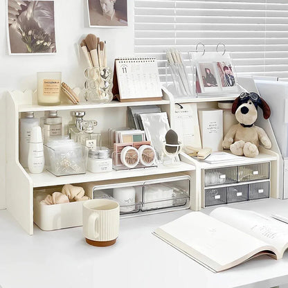 Elevated Double Layer Desktop Storage Rack for Office Dormitory Cosmetics Books - S