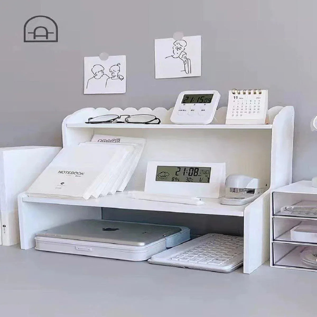Elevated Double Layer Desktop Storage Rack for Office Dormitory Cosmetics Books - S