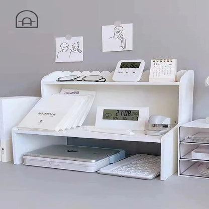 Elevated Double Layer Desktop Storage Rack for Office Dormitory Cosmetics Books - S