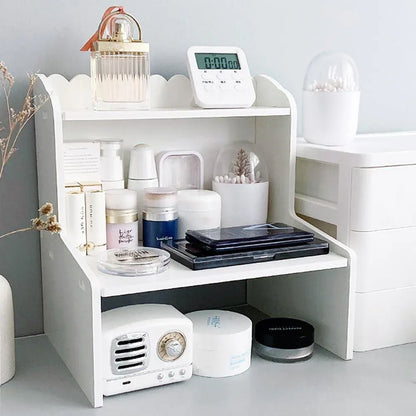 Elevated Double Layer Desktop Storage Rack for Office Dormitory Cosmetics Books - S