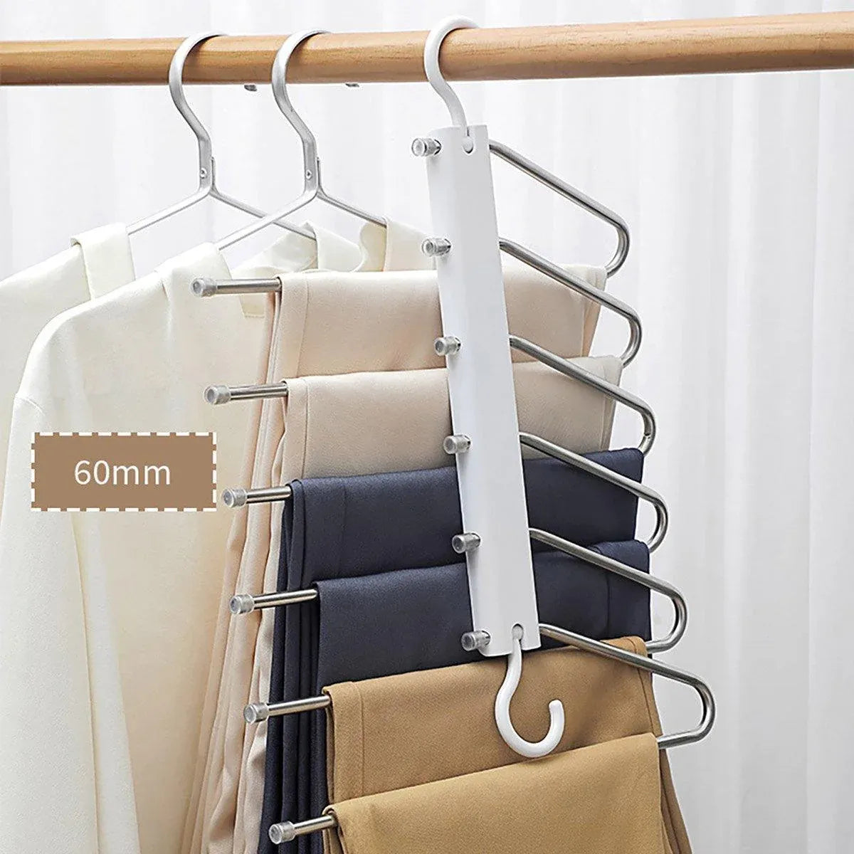 Stainless Steel Multi-Layer Pants Rack Folding Telescopic Anti-Slip Clothes Rack - White