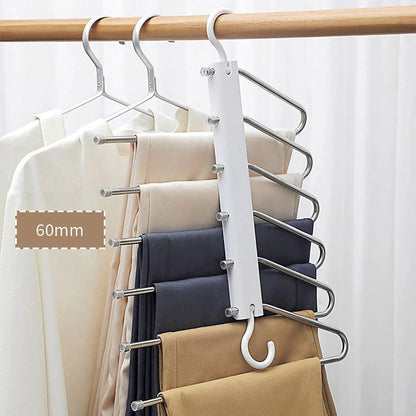 Stainless Steel Multi-Layer Pants Rack Folding Telescopic Anti-Slip Clothes Rack - White