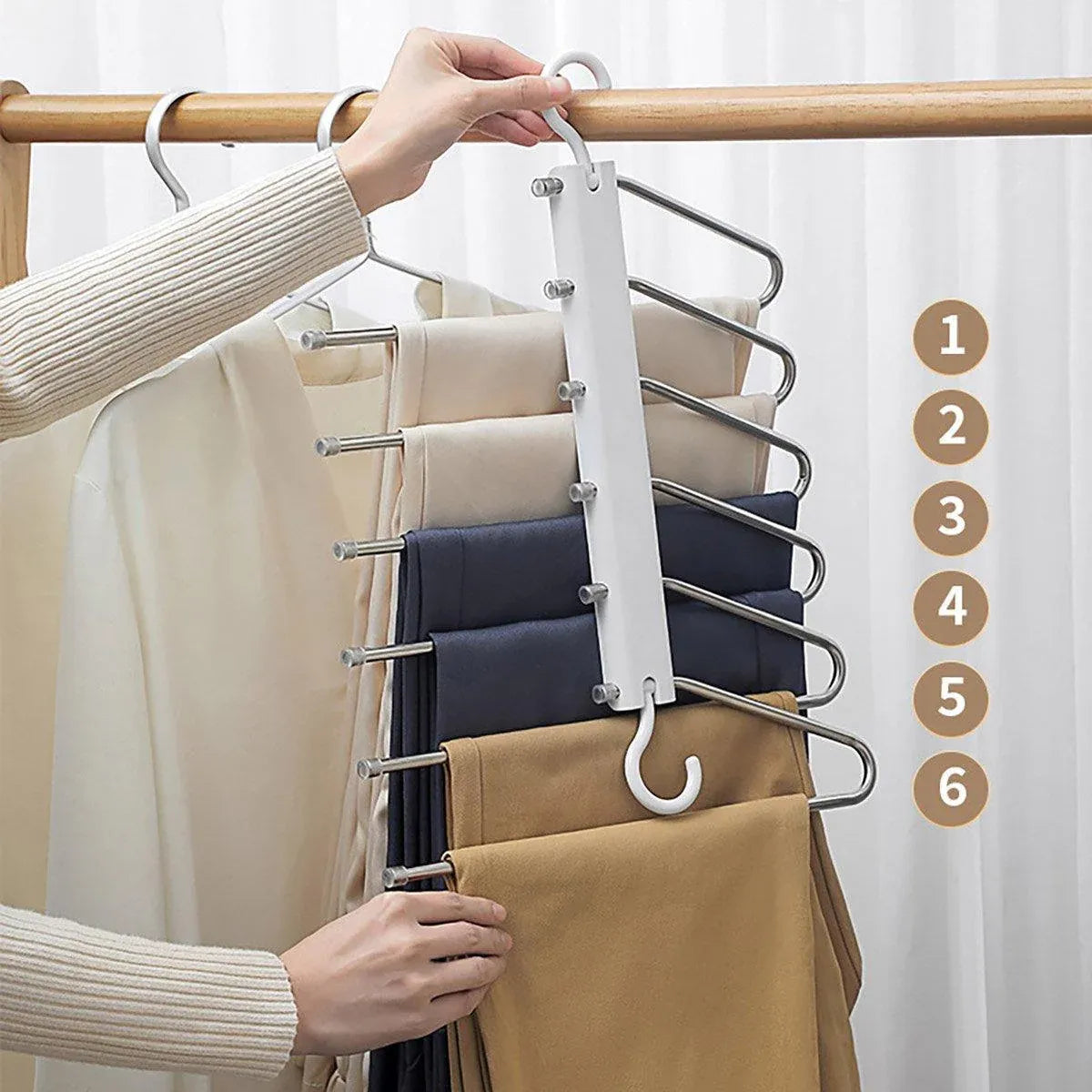 Stainless Steel Multi-Layer Pants Rack Folding Telescopic Anti-Slip Clothes Rack - White