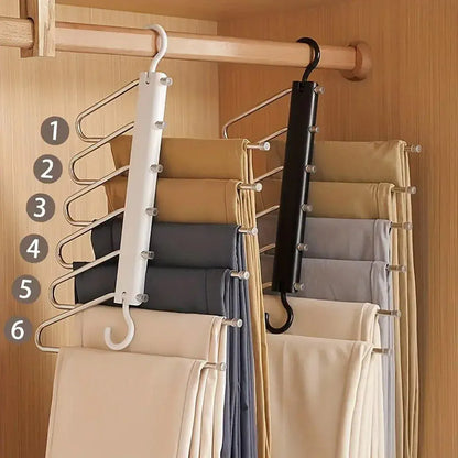 Stainless Steel Multi-Layer Pants Rack Folding Telescopic Anti-Slip Clothes Rack - White