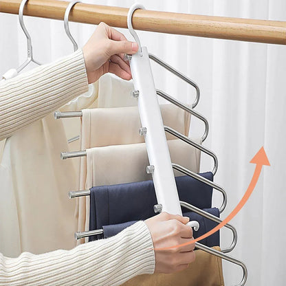 Stainless Steel Multi-Layer Pants Rack Folding Telescopic Anti-Slip Clothes Rack - White