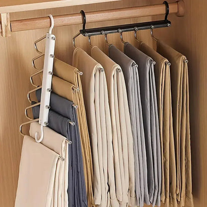 Stainless Steel Multi-Layer Pants Rack Folding Telescopic Anti-Slip Clothes Rack - White