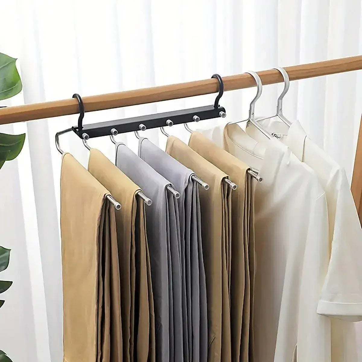 Stainless Steel Multi-Layer Pants Rack Folding Telescopic Anti-Slip Clothes Rack - White