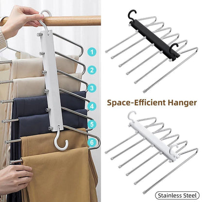 Stainless Steel Multi-Layer Pants Rack Folding Telescopic Anti-Slip Clothes Rack - White