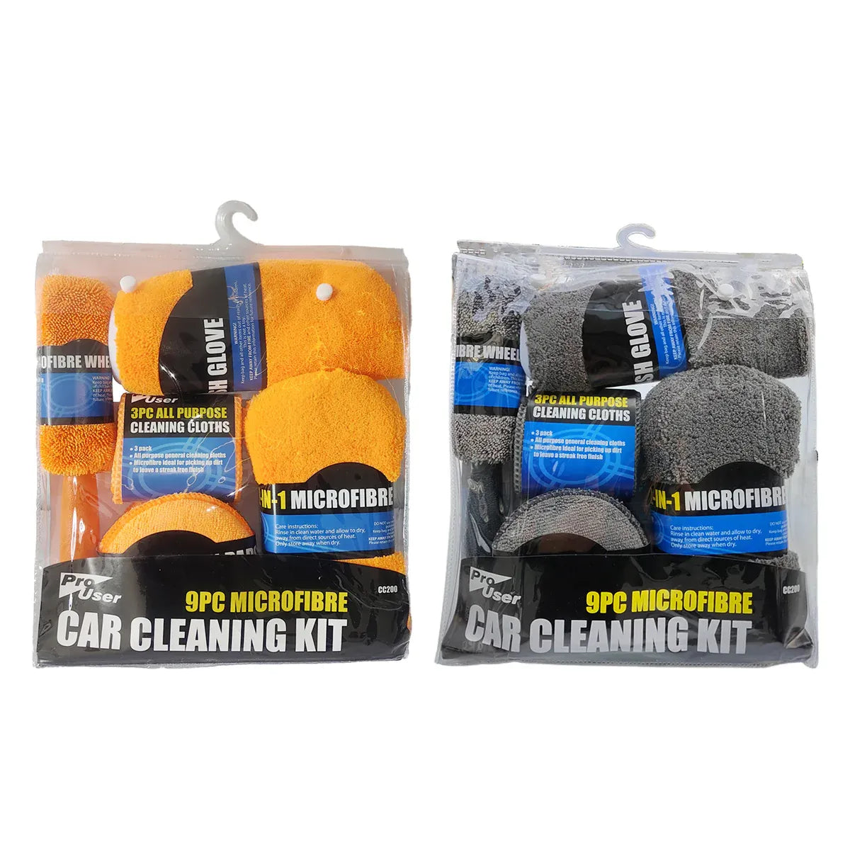 9PCS Car Cleaning Kit Microfiber Towel Wax Sponge Wheel Brush Gloves Set Use - Grey