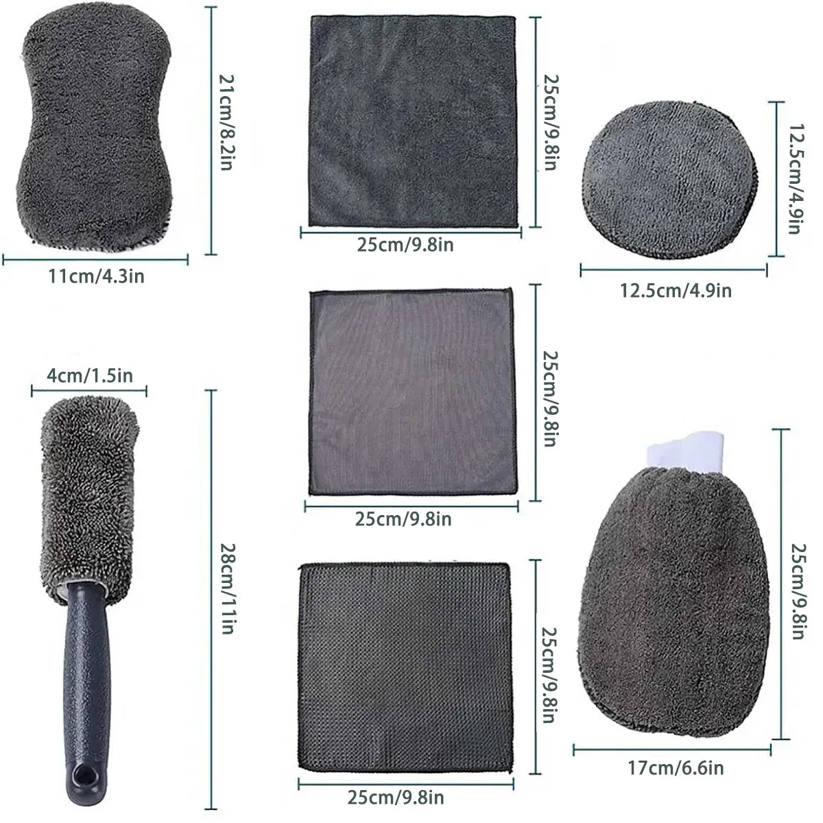 9PCS Car Cleaning Kit Microfiber Towel Wax Sponge Wheel Brush Gloves Set Use - Grey