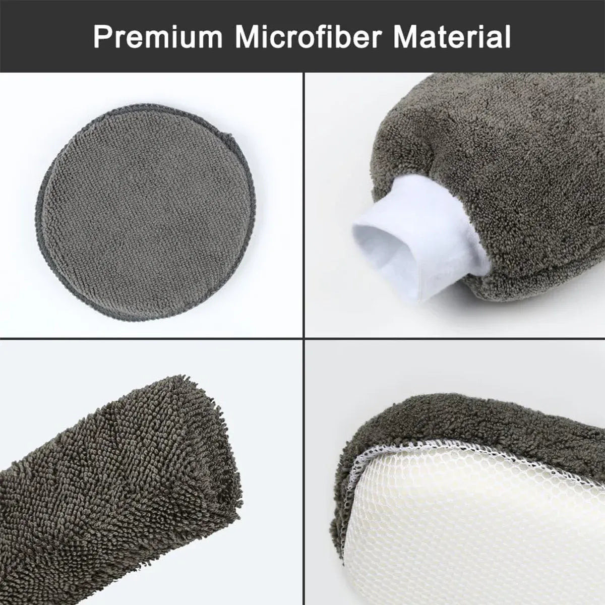 9PCS Car Cleaning Kit Microfiber Towel Wax Sponge Wheel Brush Gloves Set Use - Grey