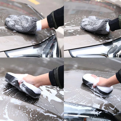 9PCS Car Cleaning Kit Microfiber Towel Wax Sponge Wheel Brush Gloves Set Use - Grey