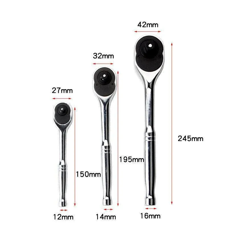 Quick Release Ratchet Handle 1/4 inch 3/8 inch 1/2 inch Drive Reversible Socket Wrench - 16x245x42mm