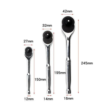 Quick Release Ratchet Handle 1/4 inch 3/8 inch 1/2 inch Drive Reversible Socket Wrench - 16x245x42mm