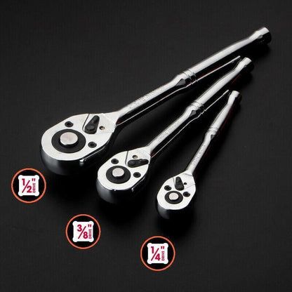 Quick Release Ratchet Handle 1/4 inch 3/8 inch 1/2 inch Drive Reversible Socket Wrench - 16x245x42mm