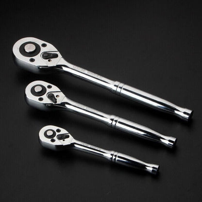 Quick Release Ratchet Handle 1/4 inch 3/8 inch 1/2 inch Drive Reversible Socket Wrench - 16x245x42mm