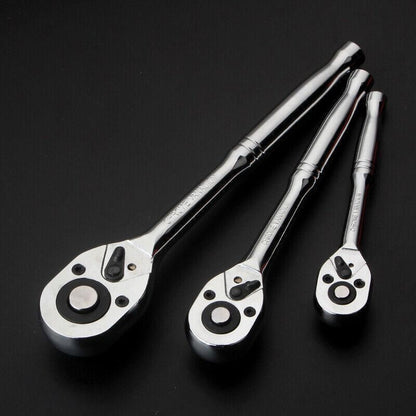Quick Release Ratchet Handle 1/4 inch 3/8 inch 1/2 inch Drive Reversible Socket Wrench - 16x245x42mm