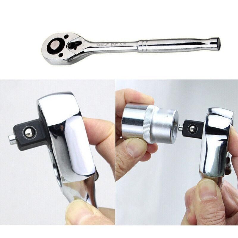 Quick Release Ratchet Handle 1/4 inch 3/8 inch 1/2 inch Drive Reversible Socket Wrench - 16x245x42mm
