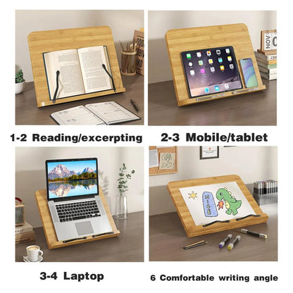Wooden Adjustable Reading Stand Multifunctional Book Holder Bracket for Desk - Small