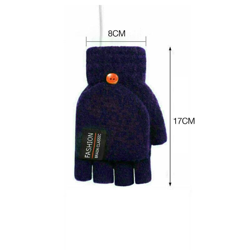USB Heated Half Finger Gloves Winter Warm Knitted Gloves for Typing and Office Use - Green