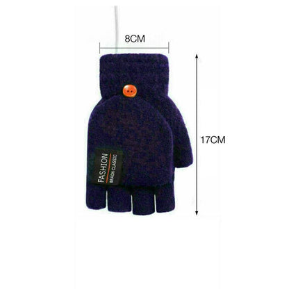USB Heated Half Finger Gloves Winter Warm Knitted Gloves for Typing and Office Use - Green