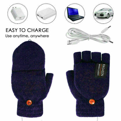 USB Heated Half Finger Gloves Winter Warm Knitted Gloves for Typing and Office Use - Green