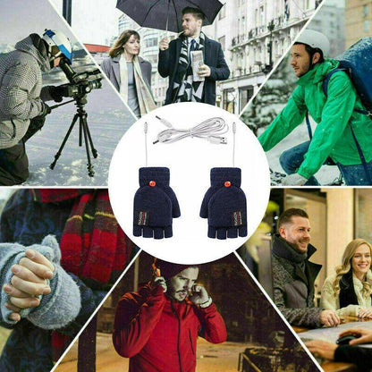 USB Heated Half Finger Gloves Winter Warm Knitted Gloves for Typing and Office Use - Green
