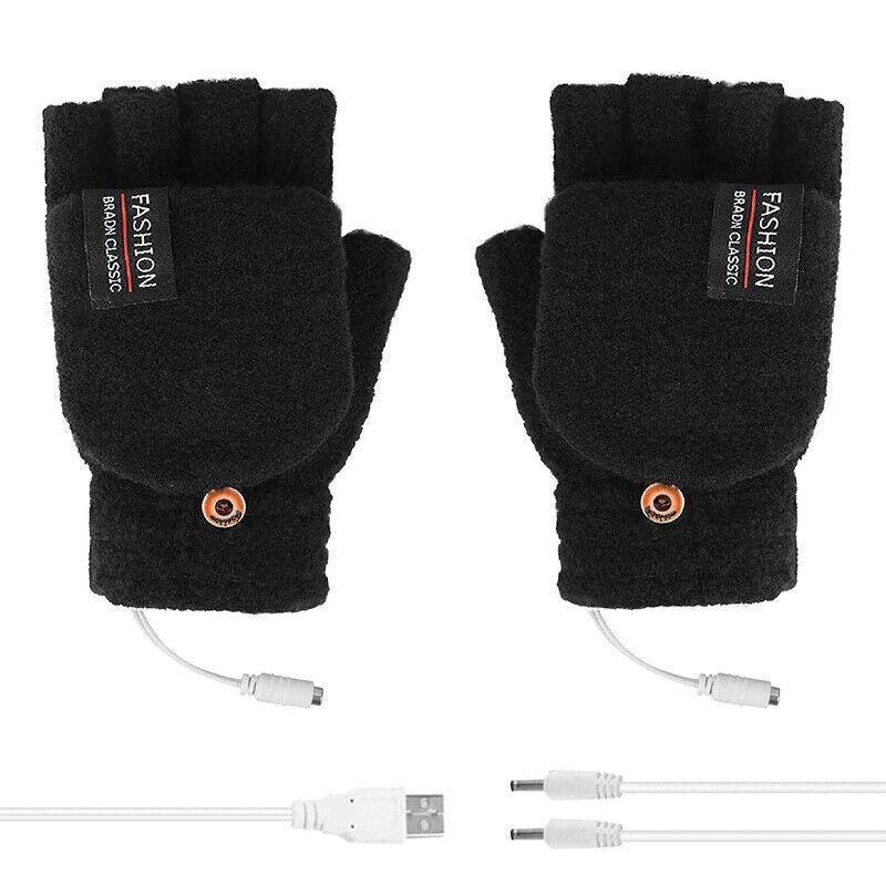 USB Heated Half Finger Gloves Winter Warm Knitted Gloves for Typing and Office Use - Green