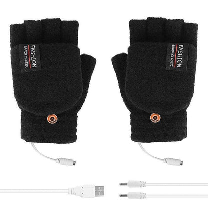 USB Heated Half Finger Gloves Winter Warm Knitted Gloves for Typing and Office Use - Green