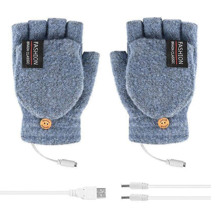 USB Heated Half Finger Gloves Winter Warm Knitted Gloves for Typing and Office Use - Green