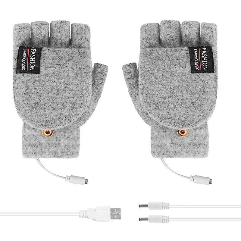 USB Heated Half Finger Gloves Winter Warm Knitted Gloves for Typing and Office Use - Green