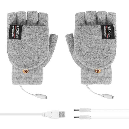 USB Heated Half Finger Gloves Winter Warm Knitted Gloves for Typing and Office Use - Green