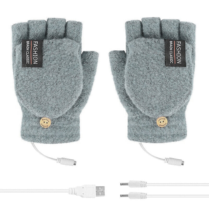 USB Heated Half Finger Gloves Winter Warm Knitted Gloves for Typing and Office Use - Green