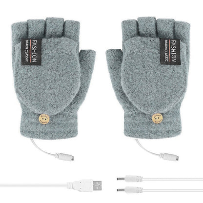 USB Heated Half Finger Gloves Winter Warm Knitted Gloves for Typing and Office Use - Green