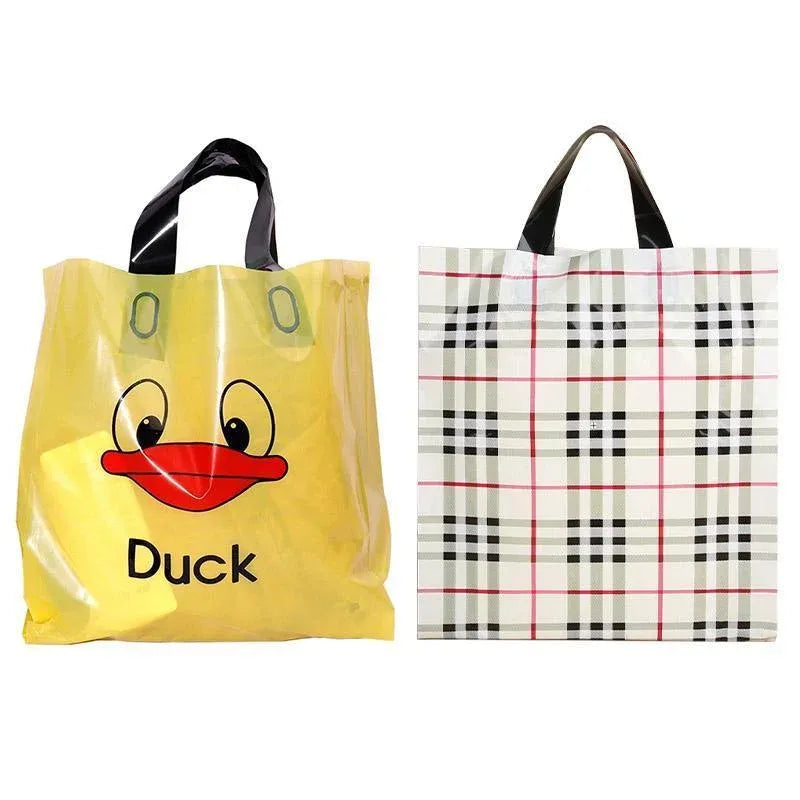 50x Reusable Plastic Tote Bag Eco Friendly Shopping Bags Durable Large Capacity - Red-Black 37*30*8cm