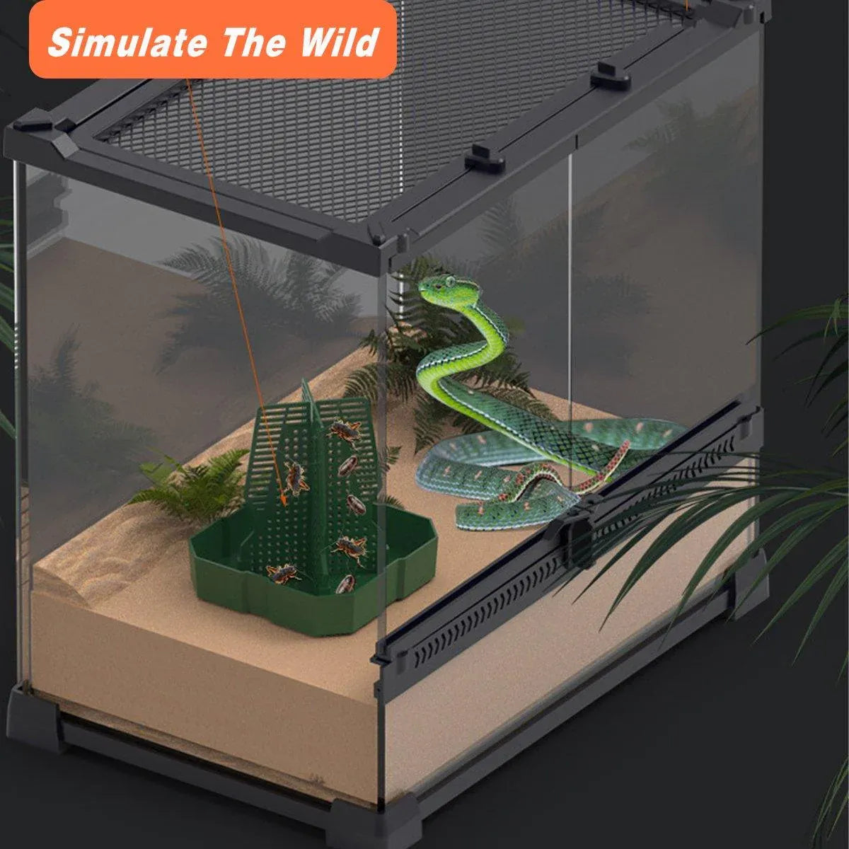 Reptile Anti Escape Feeding Basin Self Catch Feeder for Lizard Snake Pet Care - Brown-L