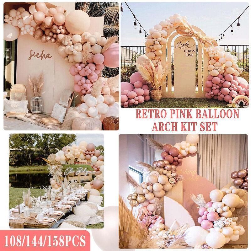 Retro Pink Balloon Arch Kit Set Garland for Birthday Wedding Party Decoration - 144PCS