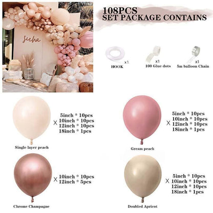 Retro Pink Balloon Arch Kit Set Garland for Birthday Wedding Party Decoration - 144PCS