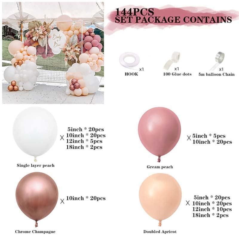 Retro Pink Balloon Arch Kit Set Garland for Birthday Wedding Party Decoration - 144PCS