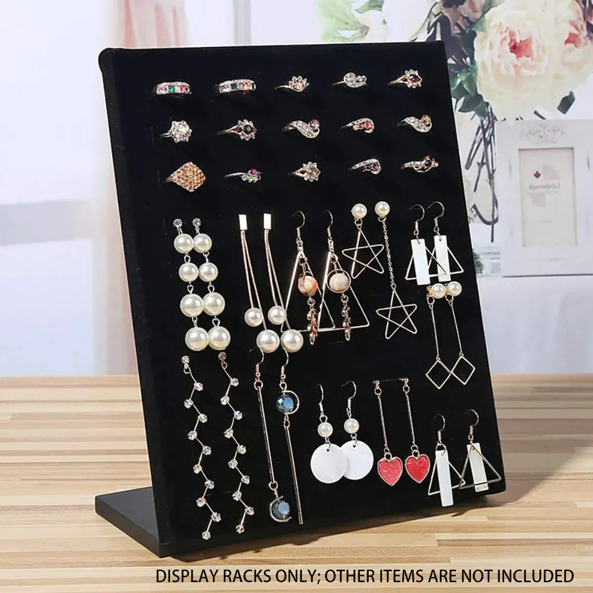 Wood Earring Ring Display Rack with Velvet Fabric for Jewelry Store Showcase Use