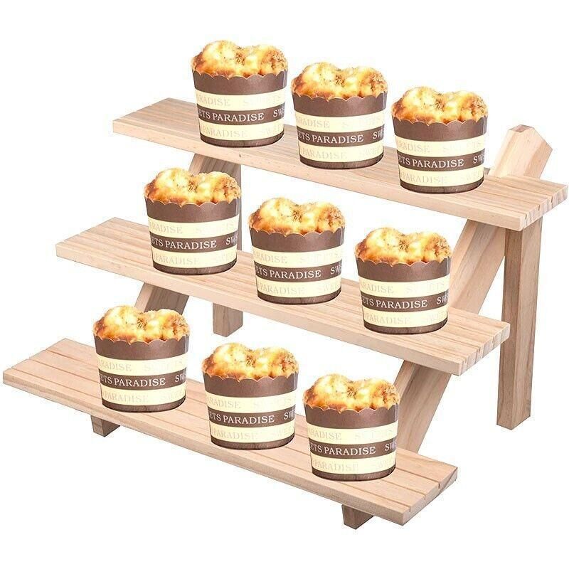 3 Tiers Wooden Earring Display Stand Holder Necklace Ring Counter Display