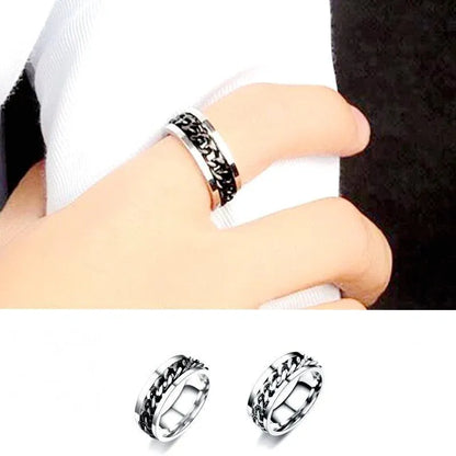 Spinner Rings Mens Womens Fidget Rotating Ring Silver Stainless Steel Size 7 - Rainbow