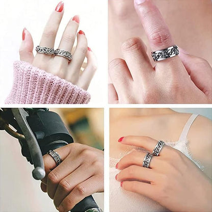 Spinner Rings Mens Womens Fidget Rotating Ring Silver Stainless Steel Size 7 - Rainbow